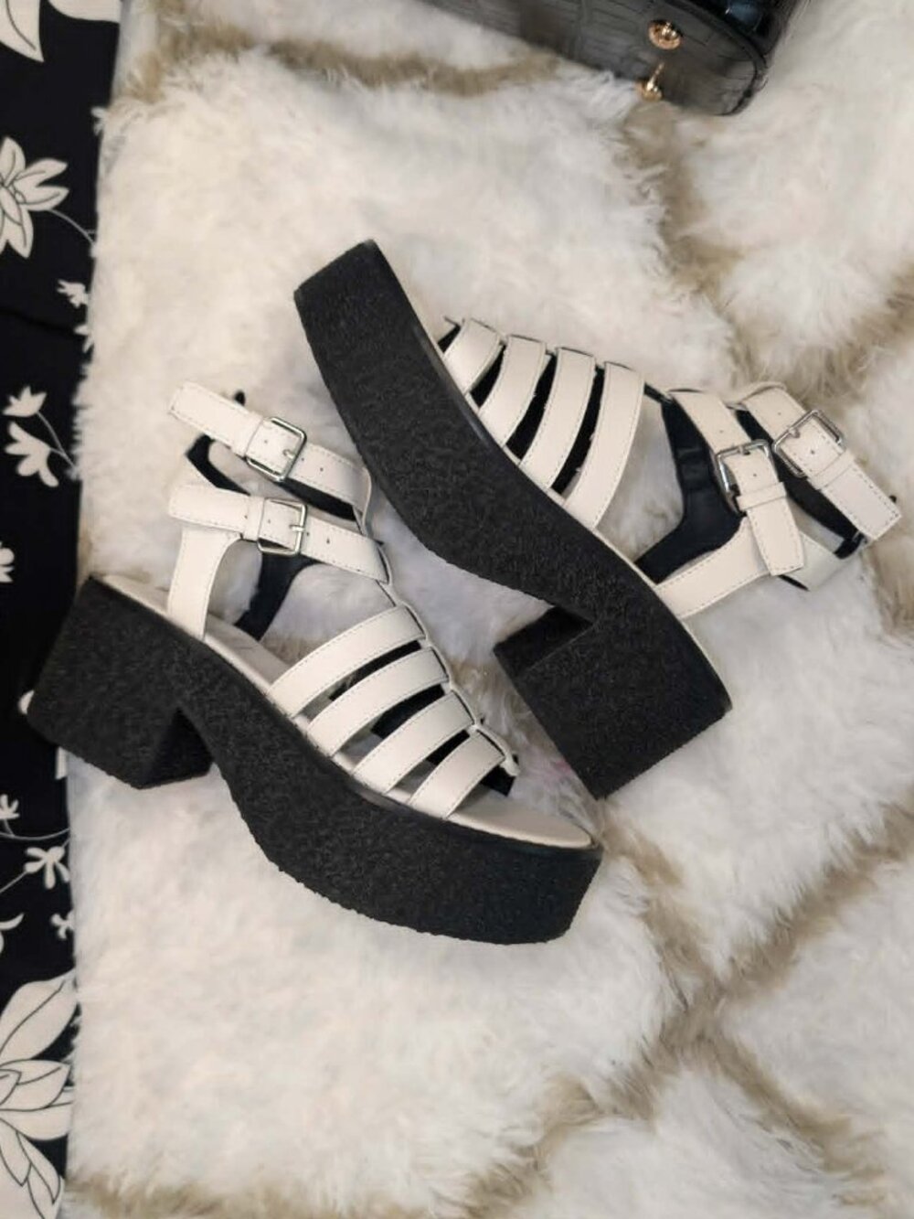 Platform Gladiator Sandals White Chunky Heel‎ Cage Fisherman Sandals Size 6-10